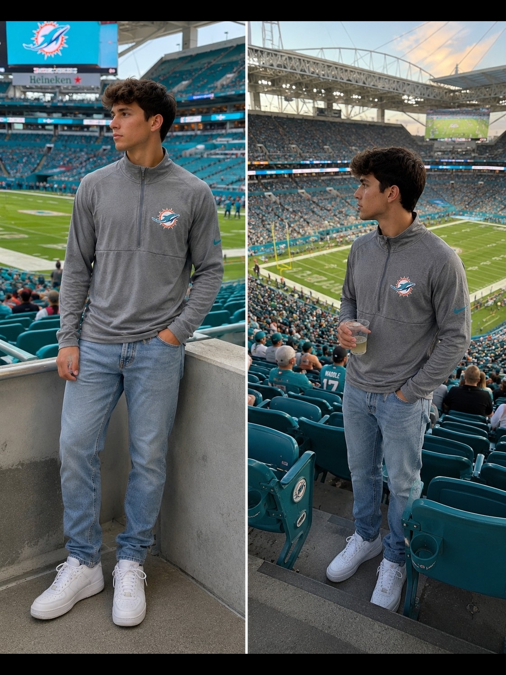 Miami Dolphins Gray Nike Quarter-Zip Pullover
